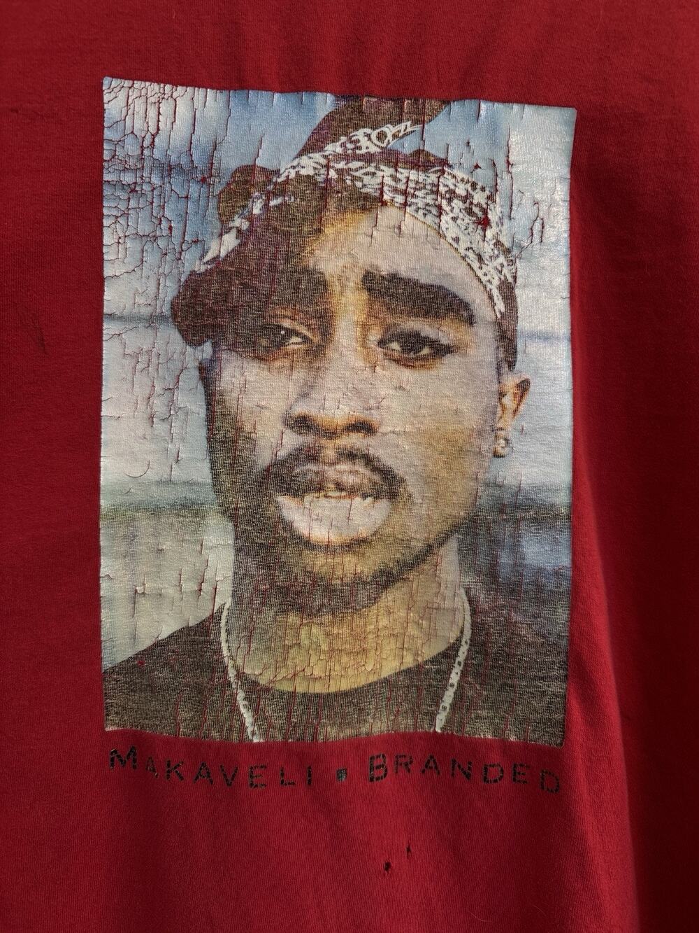 Vintage RARE TUPAC Y2k Makaveli Rap Tee Size 2XL Baggy Tall Faded Distressed